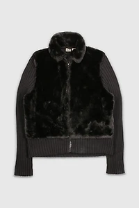 Vintage Y2K Black Faux Fur Cardigan