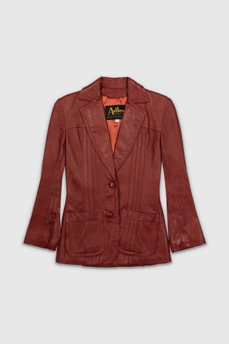Vintage 90s Ruby Red Leather Blazer