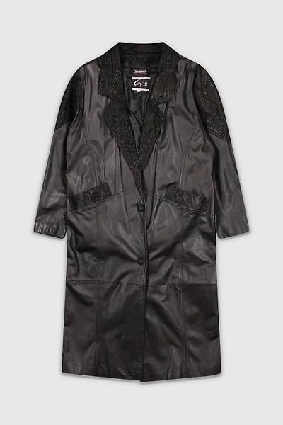 Vintage 90s Black Leather Patchwork Coat