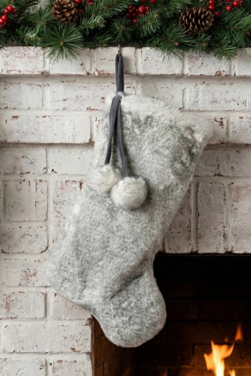 Northlight Silver Fox Faux Fur Holiday Stocking