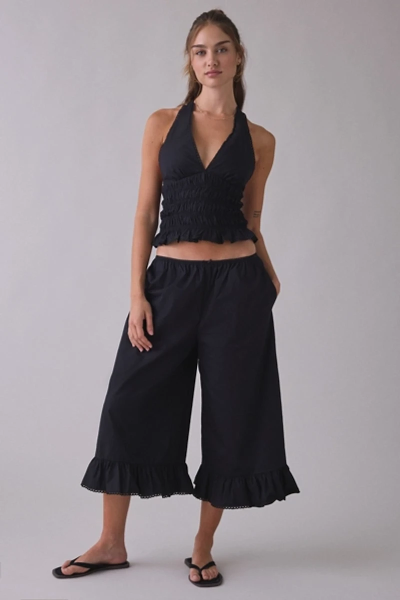 NIA Filippo Smocked Plunging Halter Top