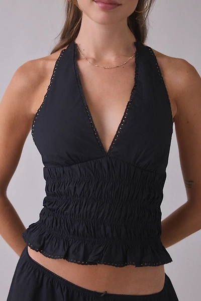 NIA Filippo Smocked Plunging Halter Top
