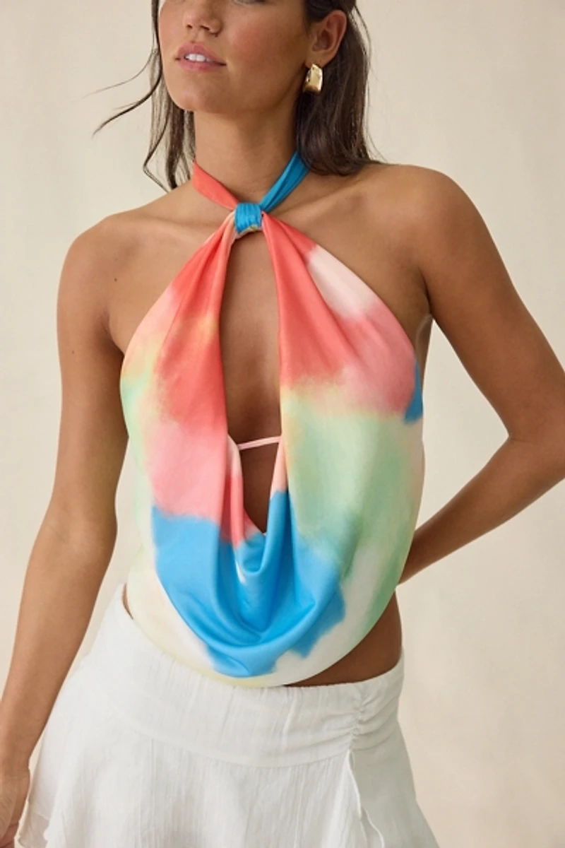 NIA Katerina Plunging Keyhole Cutout High Neck Halter Top