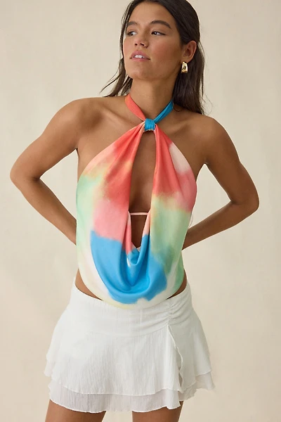 NIA Katerina Plunging Keyhole Cutout High Neck Halter Top