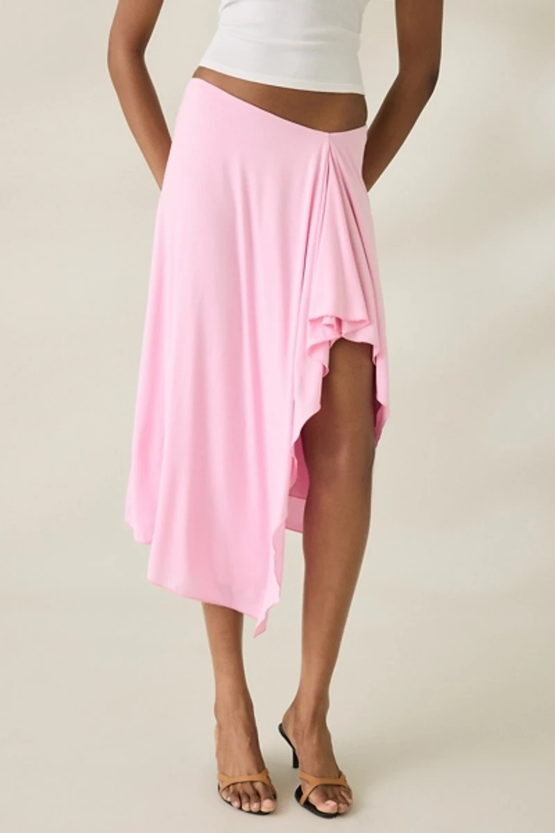 NIA Mar Asymmetric Ruffle Mesh Midi Skirt