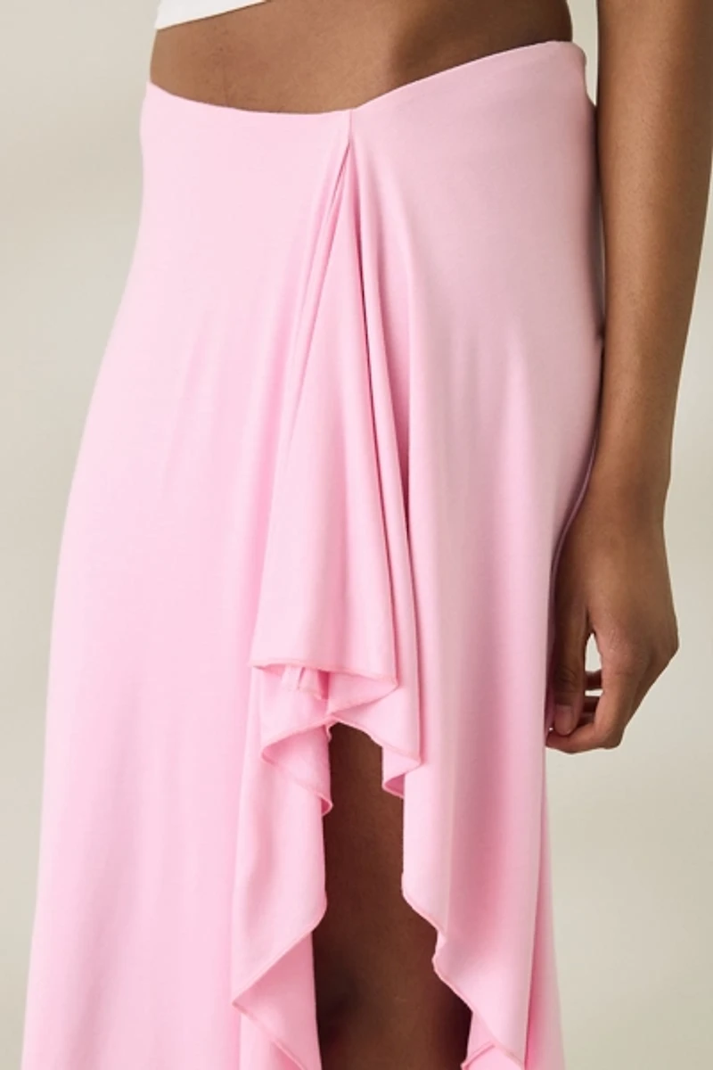 NIA Mar Asymmetric Ruffle Mesh Midi Skirt