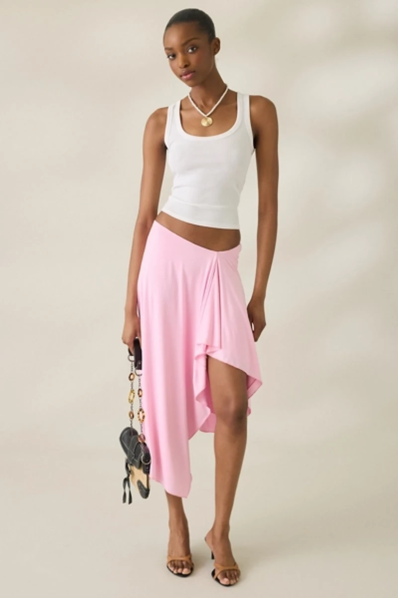 NIA Mar Asymmetric Ruffle Mesh Midi Skirt