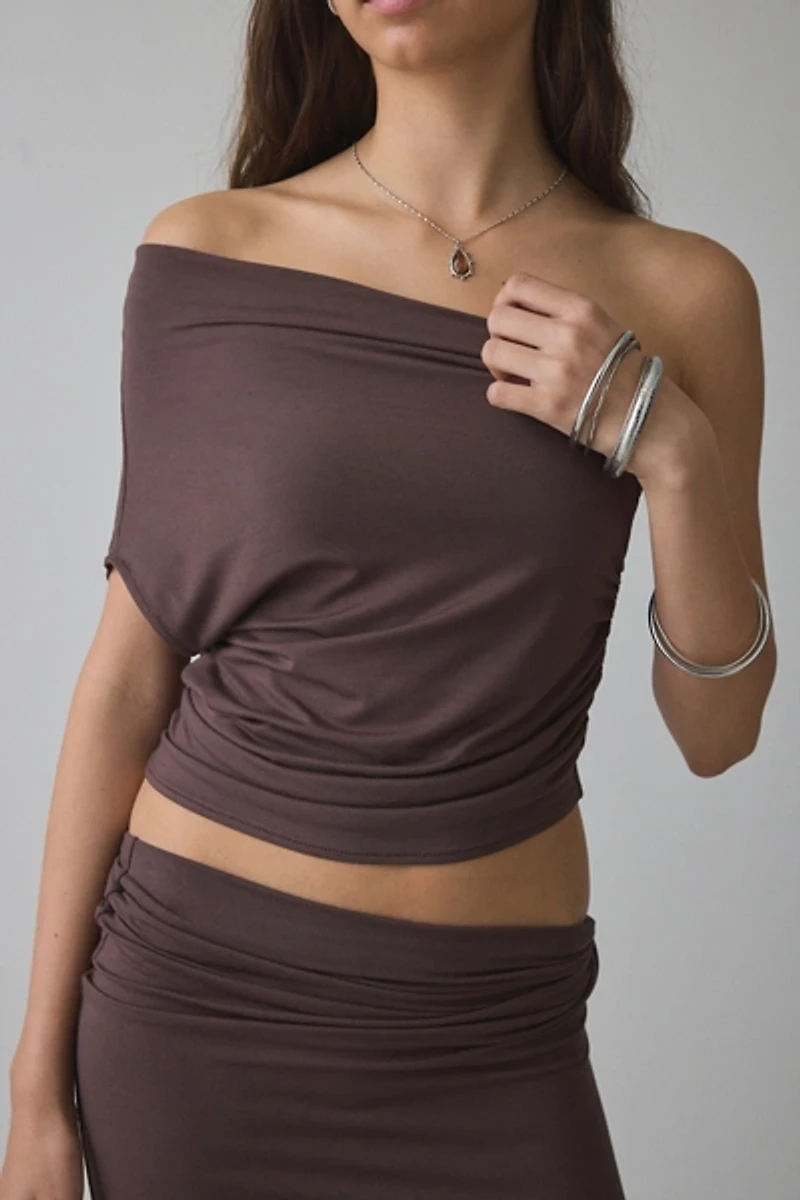 NIA Bartolo Jersey Knit Asymmetric Off-The-Shoulder Top