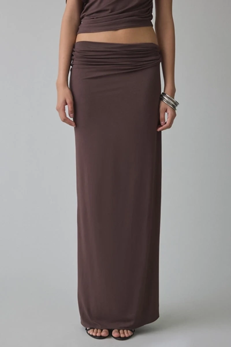 NIA Pietro Jersey Knit Ruched Low-Rise Maxi Skirt