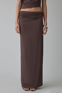 NIA Pietro Jersey Knit Ruched Low-Rise Maxi Skirt