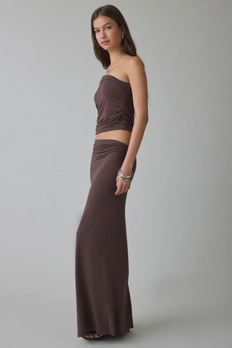 NIA Pietro Jersey Knit Ruched Low-Rise Maxi Skirt