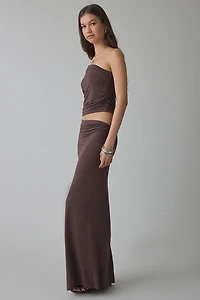 NIA Pietro Jersey Knit Ruched Low-Rise Maxi Skirt
