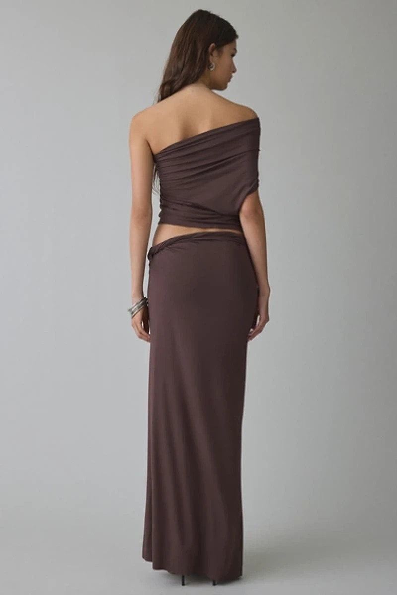NIA Pietro Jersey Knit Ruched Low-Rise Maxi Skirt