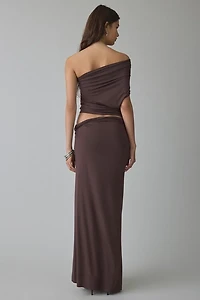 NIA Pietro Jersey Knit Ruched Low-Rise Maxi Skirt