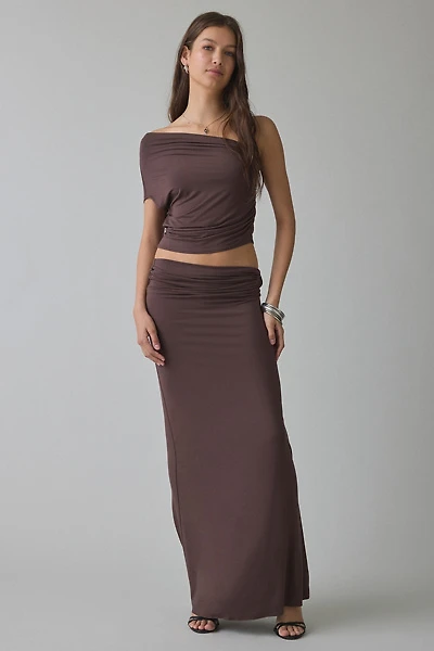 NIA Pietro Jersey Knit Ruched Low-Rise Maxi Skirt