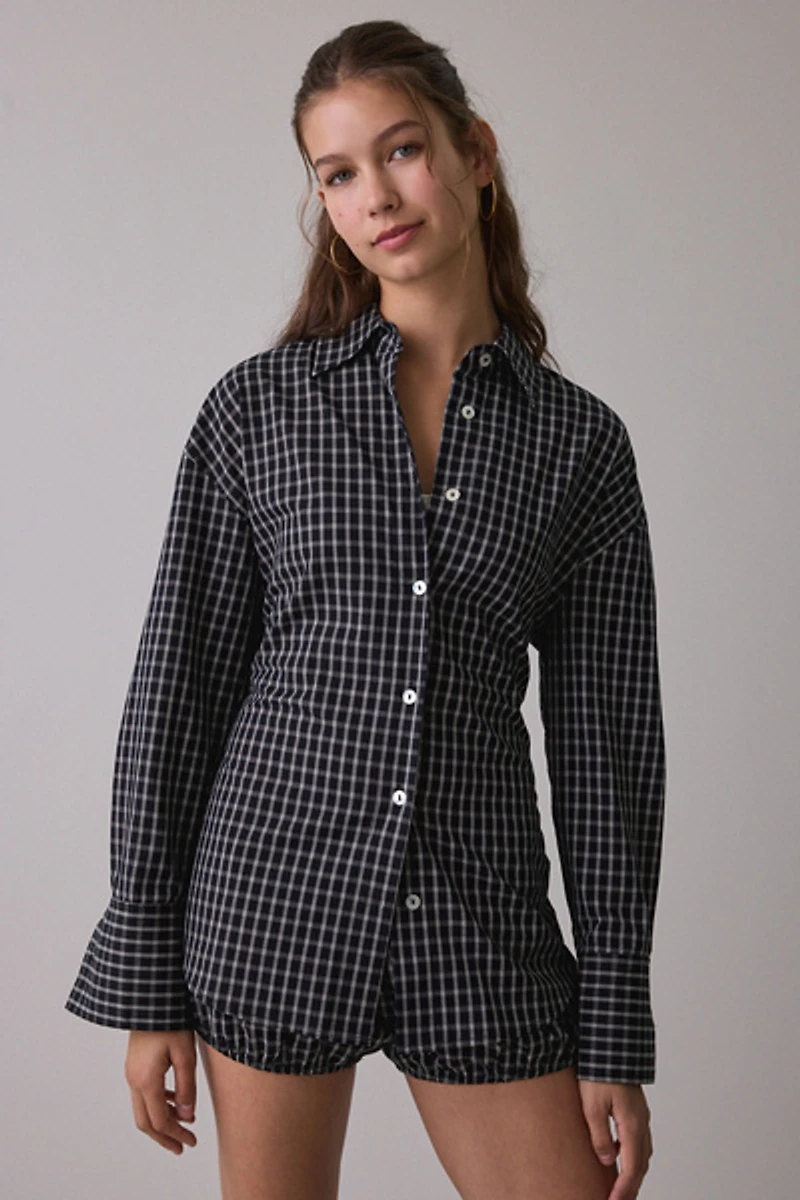 NIA Jules Lace-Up Long Sleeve Button-Down Shirt
