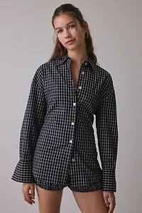 NIA Jules Lace-Up Long Sleeve Button-Down Shirt