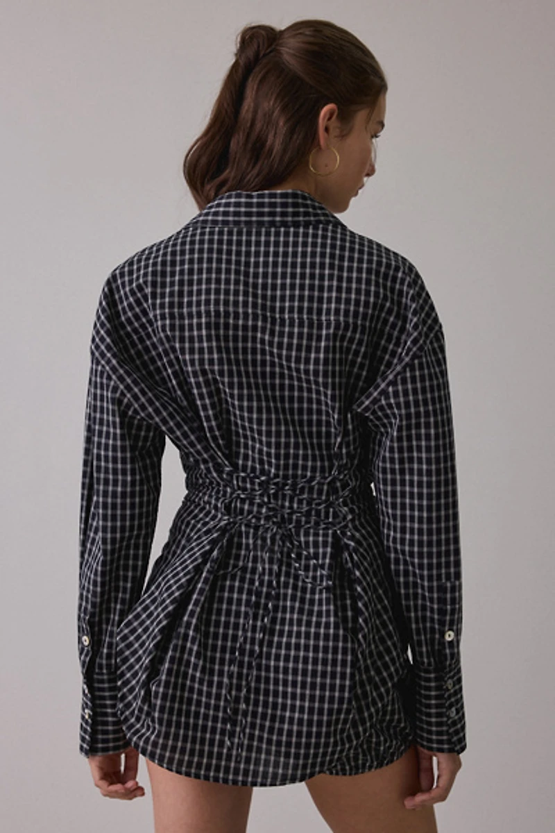 NIA Jules Lace-Up Long Sleeve Button-Down Shirt