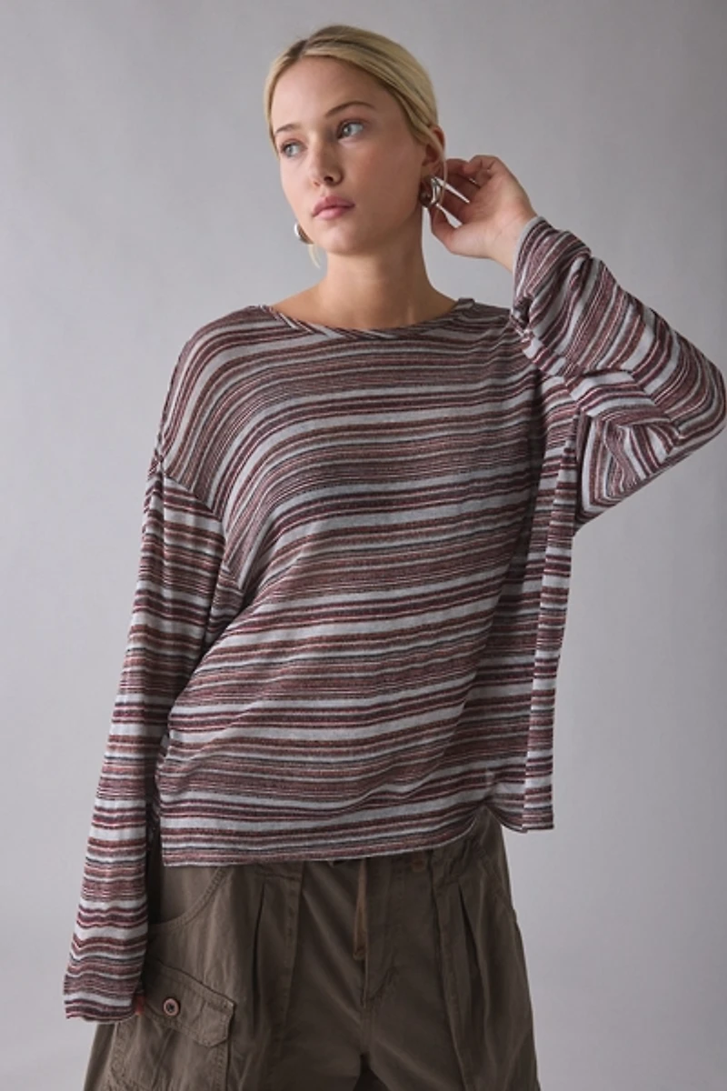 ReMADE By UO Remnants Multi-Striped Drippy Sleeve Top