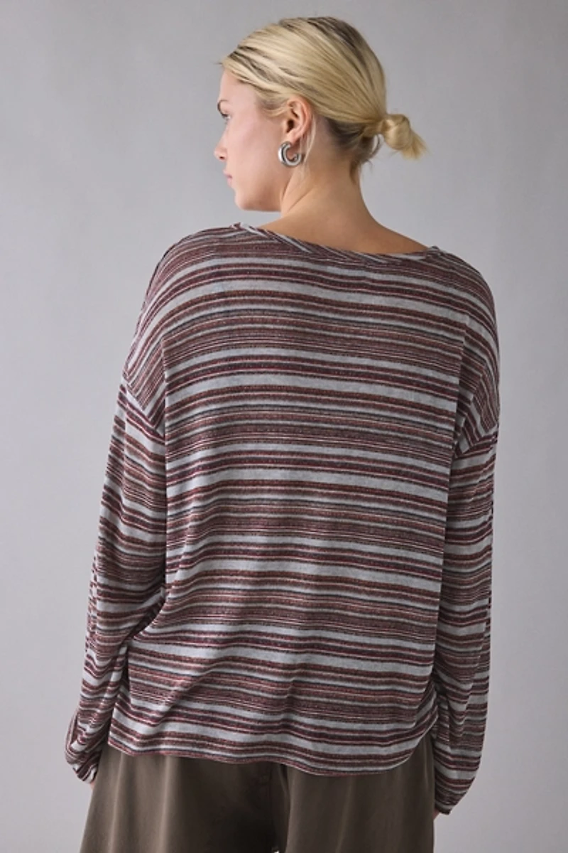 ReMADE By UO Remnants Multi-Striped Drippy Sleeve Top