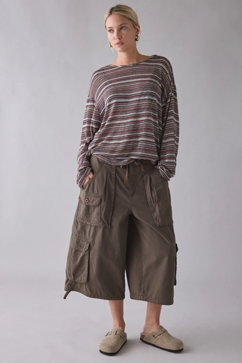 ReMADE By UO Remnants Multi-Striped Drippy Sleeve Top