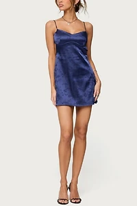 Edikted Kara Embroidered Satin Effect Mini Dress