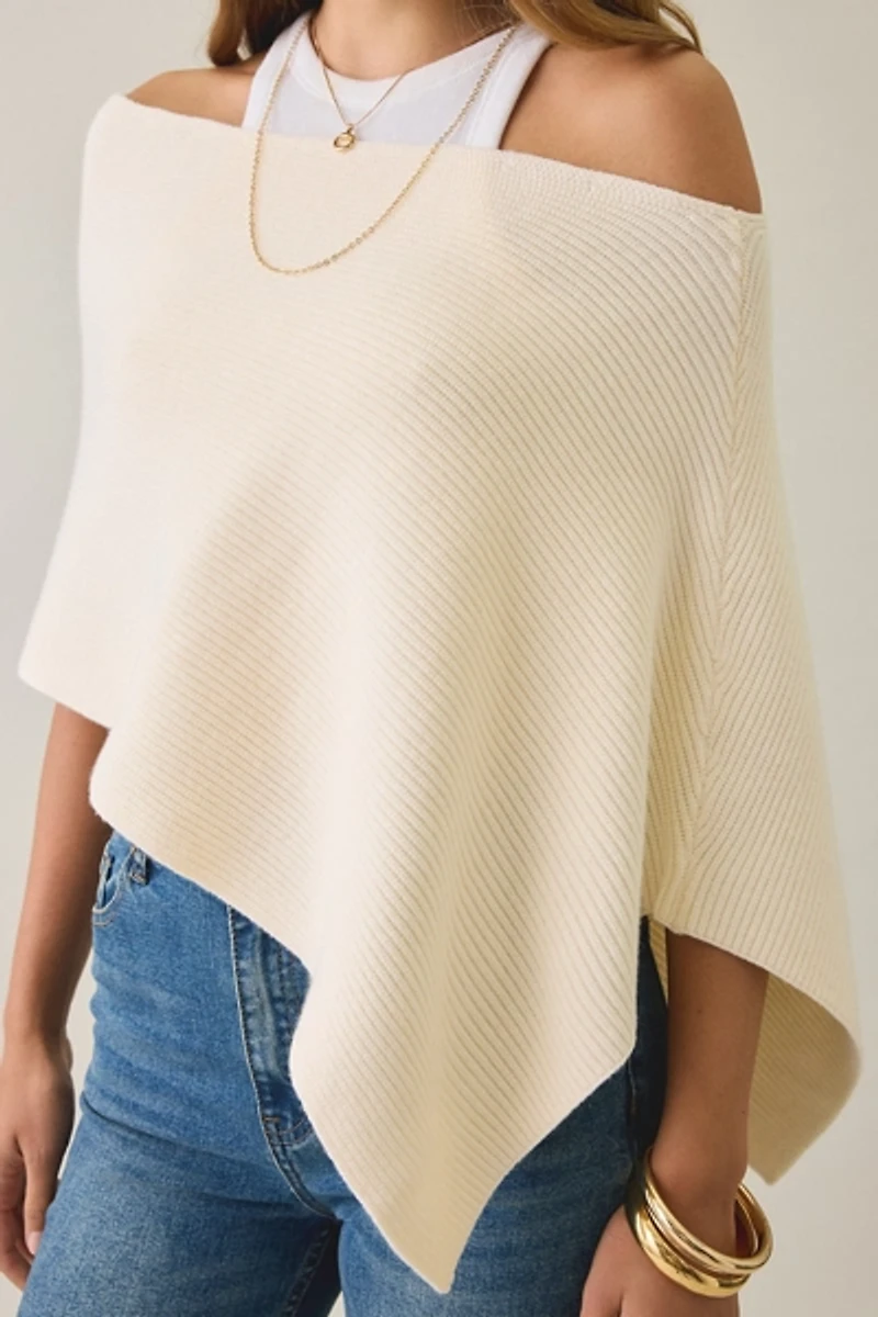 Lioness Luminous Asymmetric Ribbed Knit Poncho Top