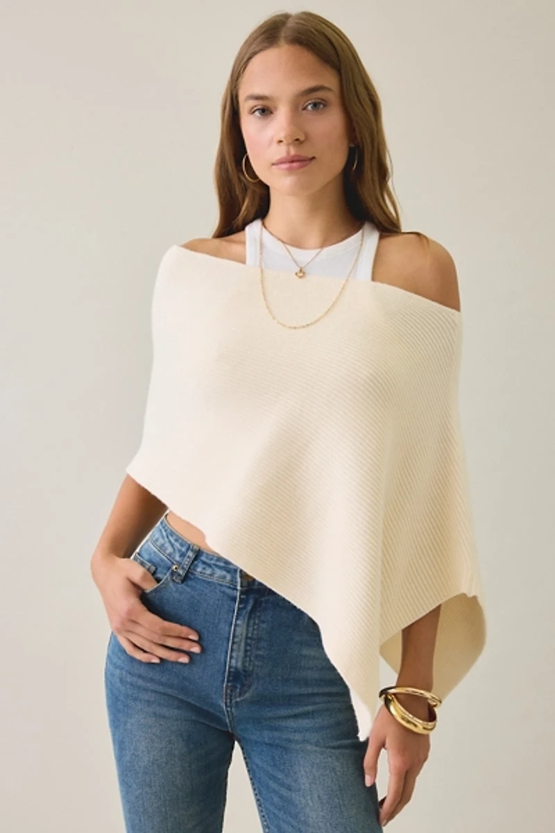 Lioness Luminous Asymmetric Ribbed Knit Poncho Top