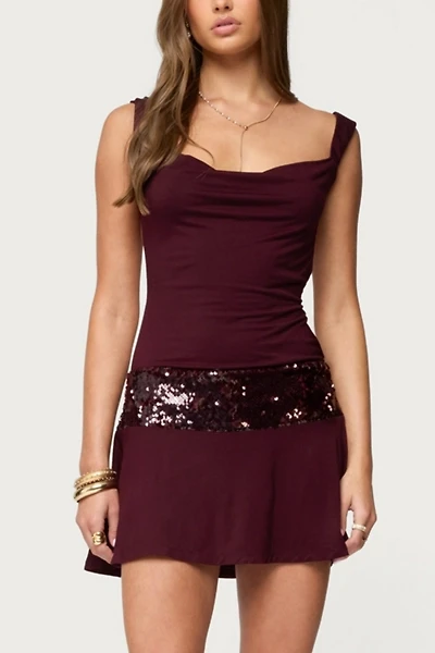 Edikted Sequin Backless Cowl Neck Mini Dress