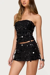 Edikted Alenna Sequin Denim Mini Skort