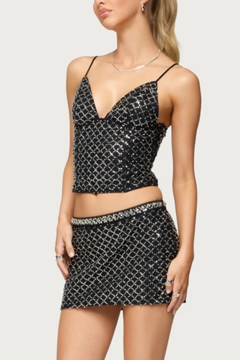 Edikted Jenny Beaded Mesh Mini Skirt