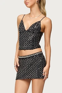 Edikted Jenny Beaded Mesh Mini Skirt