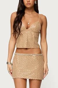 Edikted Jenny Beaded Mesh Mini Skirt