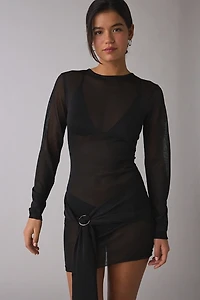 Lioness Ford Sheer Belted Long Sleeve Mini Dress