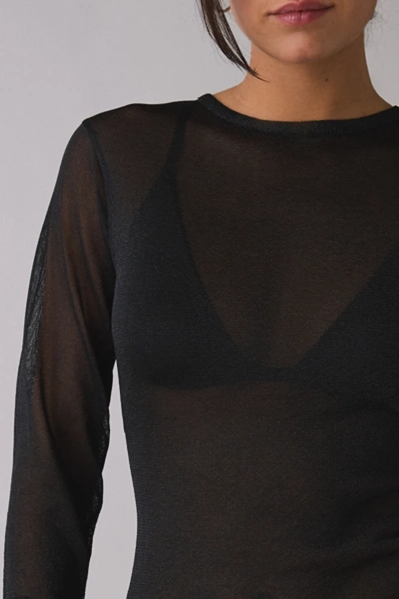 Lioness Ford Sheer Belted Long Sleeve Mini Dress