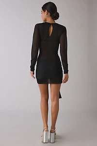 Lioness Ford Sheer Belted Long Sleeve Mini Dress