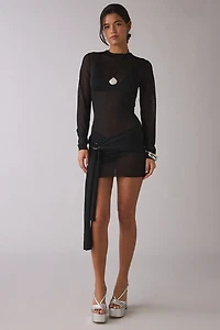Lioness Ford Sheer Belted Long Sleeve Mini Dress