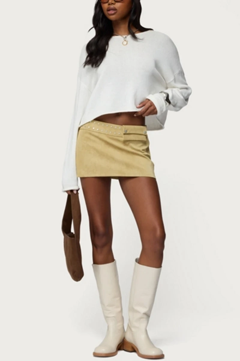 Edikted Roney Stud Faux Suede Mini Skort