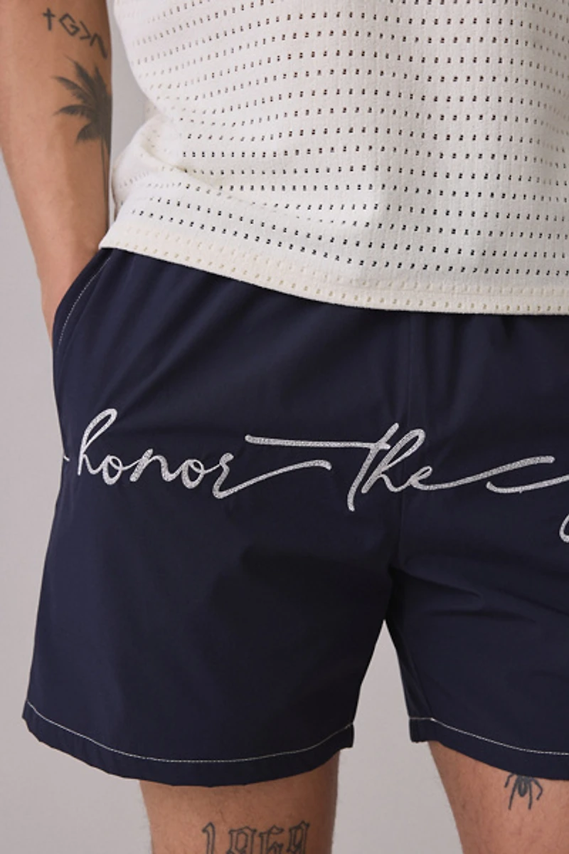 Honor The Gift Cursive Hybrid 5” Swim Trunks