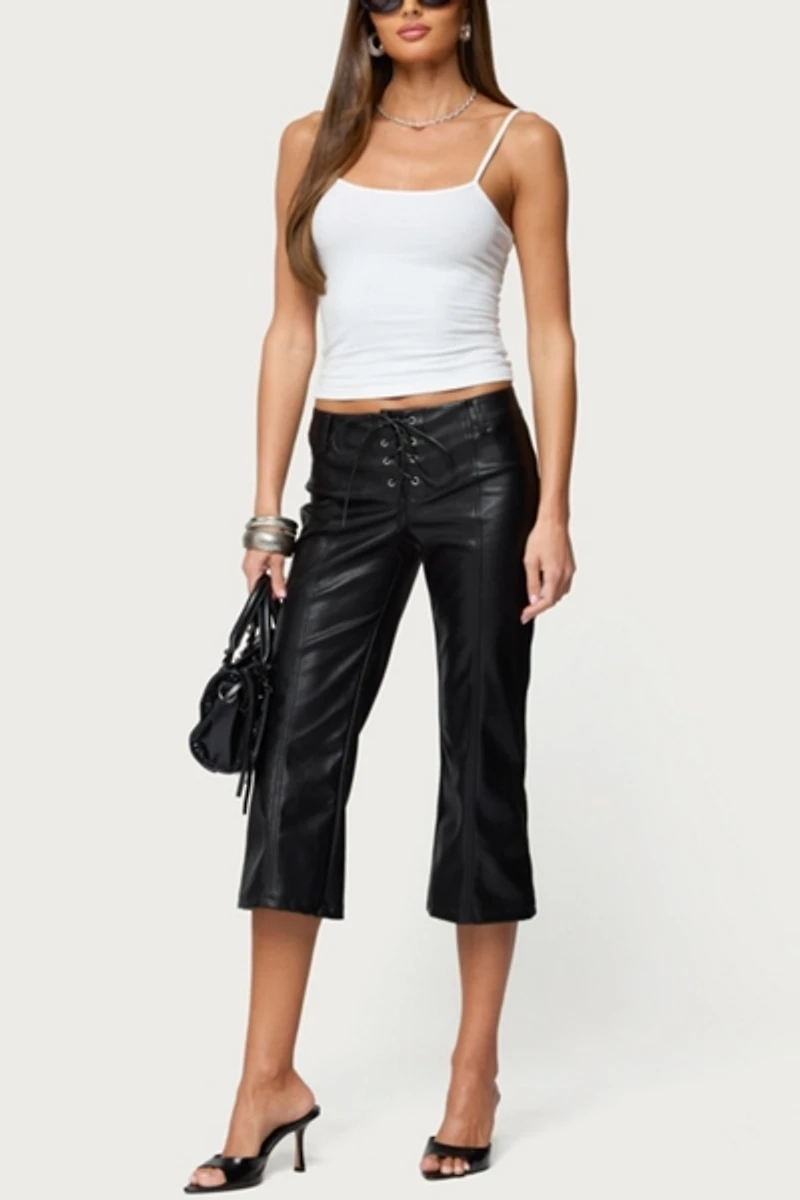 Edikted Lexy Faux Leather Flared Capri Pants