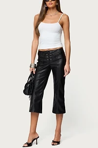 Edikted Lexy Faux Leather Flared Capri Pants