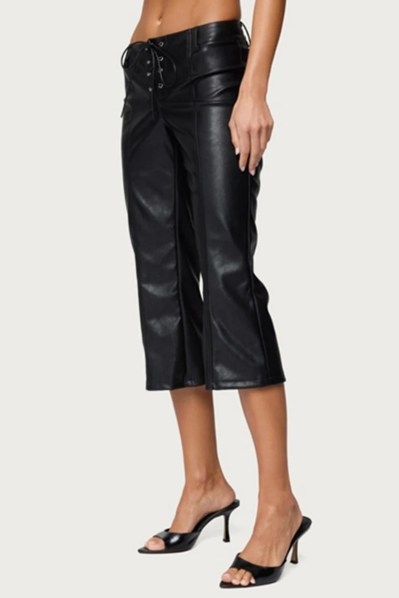 Edikted Lexy Faux Leather Flared Capri Pants