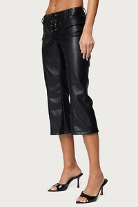 Edikted Lexy Faux Leather Flared Capri Pants