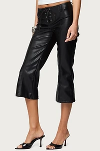 Edikted Lexy Faux Leather Flared Capri Pants