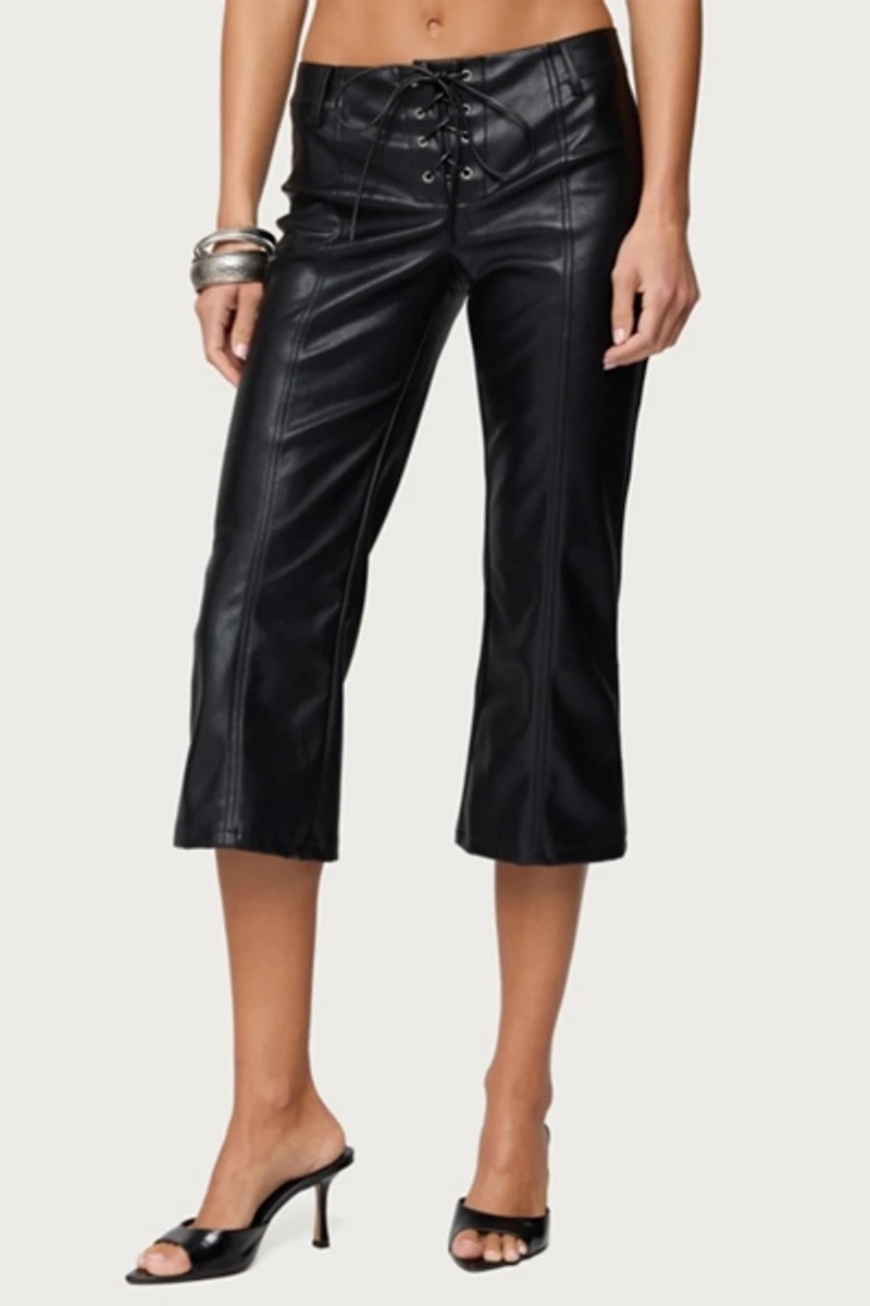 Edikted Lexy Faux Leather Flared Capri Pants
