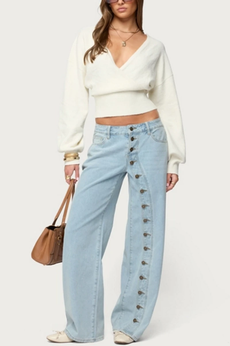 Edikted Adison Button Low Rise Baggy Jeans