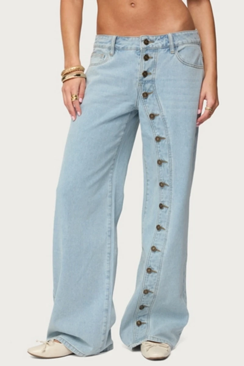 Edikted Adison Button Low Rise Baggy Jeans