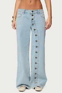 Edikted Adison Button Low Rise Baggy Jeans