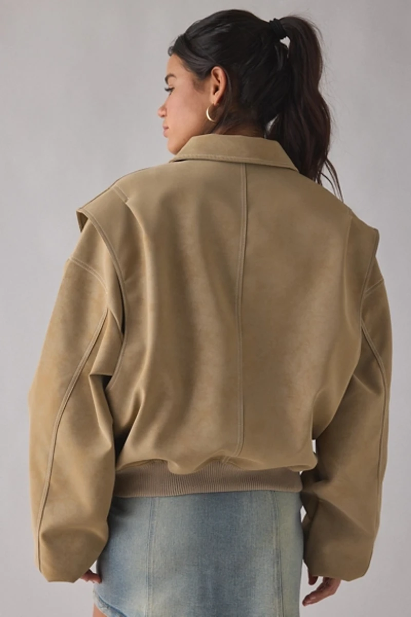 Lioness Vista Faux Suede Oversized Bomber Jacket