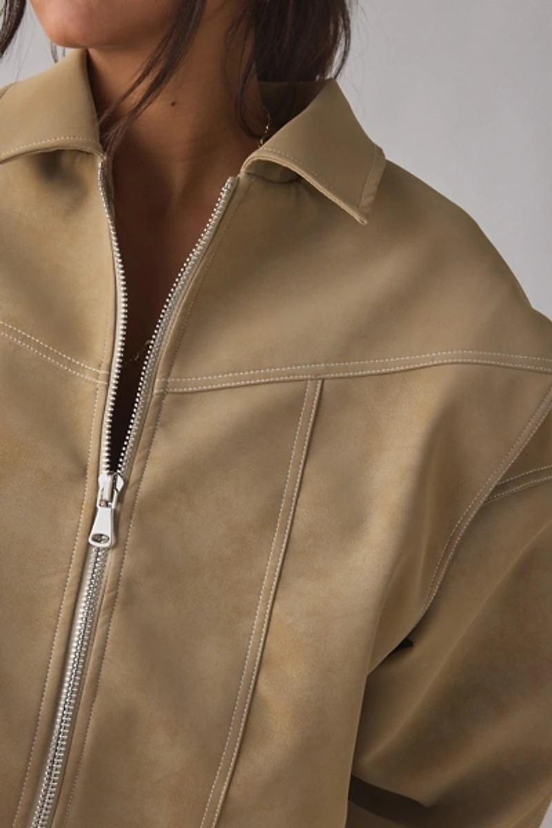 Lioness Vista Faux Suede Oversized Bomber Jacket